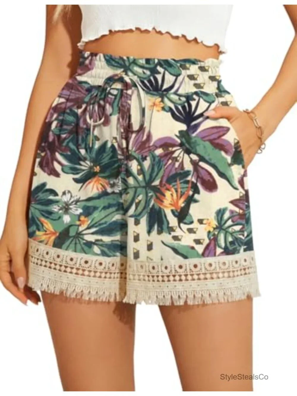 High Waist Wide Leg Drawstring Shorts with Pockets Bermuda Casual